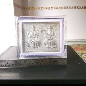 999 Pure Silver Lakshmi Ganesh Stand Photo Fram