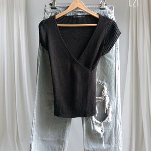 Black Wrap Fitted Top