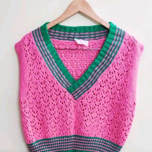 Maganta & Green Half Sweater Size-40