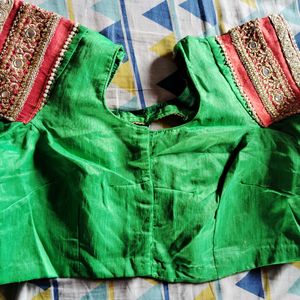 Green Colour Saree With XL Size Blouse