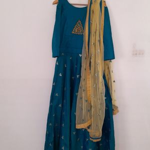 Teal Blue Gown With Dupatta,Pant Beautiful Dress