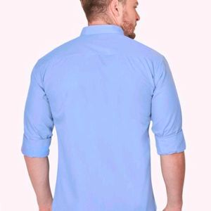 Men Solid Casual Light Blue Shirt