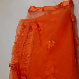 Orange Sharara Set With Butterfly Net Dupatta