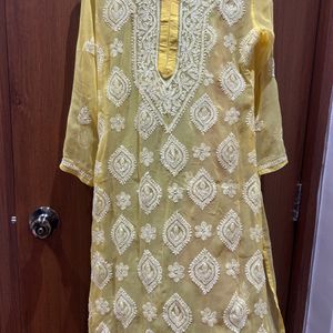 Chikankari Yellow Kurti With Inner