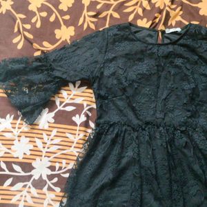 A Black Empire Dress For With Net Sleeves