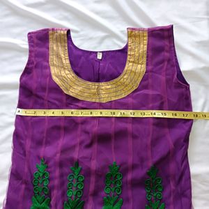 Purple Anarkali Kurti With Dupatta Set