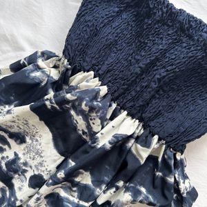 Navy Blue Tie And Dye Bardot Dress- NEW