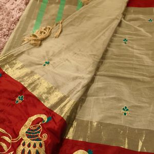 embroider With Peacock Border Saree