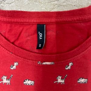 Red Cat Print Tee