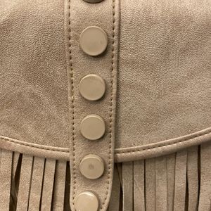 Nude/Khaki Sling Bag With Fringes