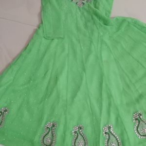 Anarkali Hand Work Green Frok