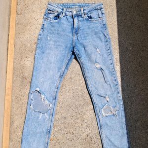 Heavily Washed Blue Distress Denim