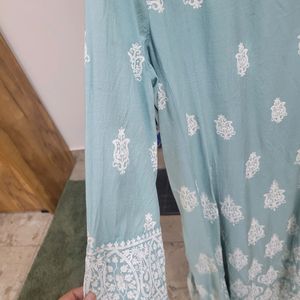 Light Blue A line Kurta With White Prints