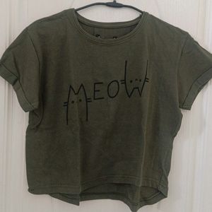 Olive Meow Crop Top