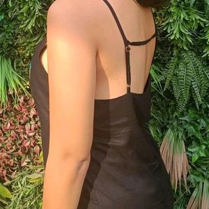 Black Pineapple Embroidered Backless Dress