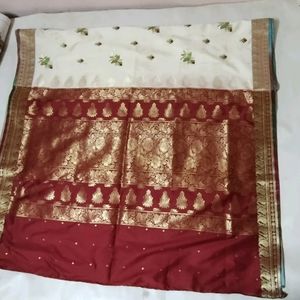 Maroon With White Combination Saree