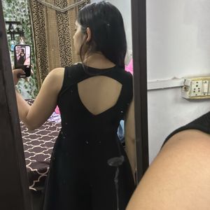 Black Flared Dress With Back Cutout