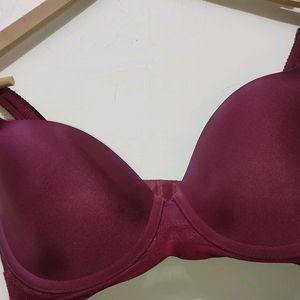 Wine Color Light Padded Bra Panty Set For 34 Bust