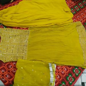 Mirror Work Nyracut Kurti Sharara With Net Duppatt