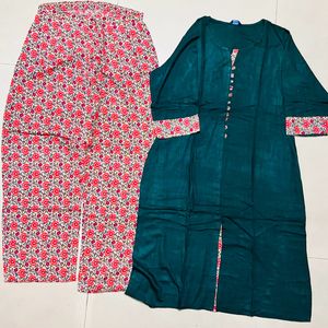 Green Kurti Printed Plazzo Set