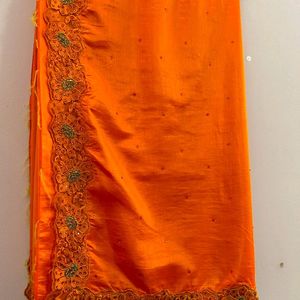 Soft Silk Saree - Bright Orange Colour