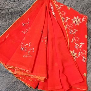 Red Embroidery Saree