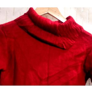 High Neck Red Sweater For Girl's