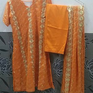 🎉Orange Full Worked Sitara Suit Set