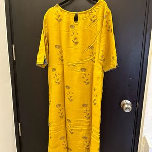 L size Mustard 3/4th Sleeve MIDI Dress