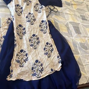 Pretty Navy Blue And Off White Dress For Women