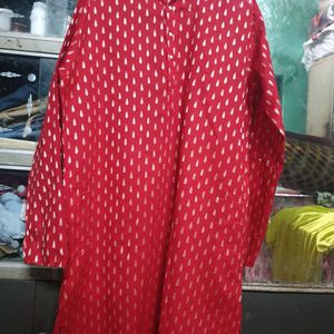 Red Cotton Kurta With Golden Drop Printed(for Men)