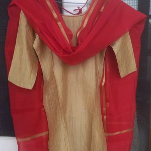 Stitched Red Salwar Suit Set With Dupatta