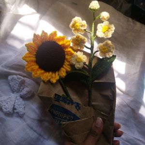 Crochet bouquet of sunflower and myotosis