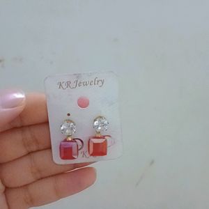 Korean Cube Red Pearl Earing