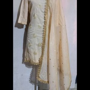 42 Bust Chandersilk Zari Work Kurti Nd Dupatta Set