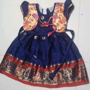 Used Once Paithani Design Frock Navy Blue