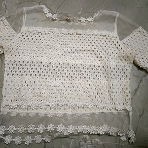 White Net Crop Top