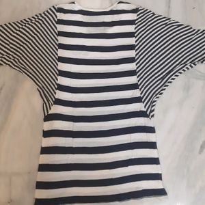 White & Navy Blue Horizontal Strip Baggi Style Top