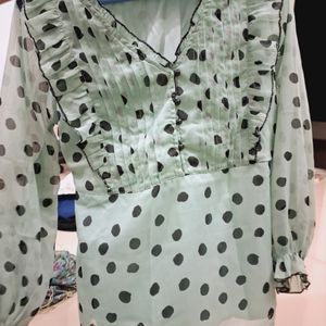 Polkadot Black And Light Green Top