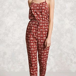 Elephant Printed Maroon Jumpsuit Dress (Women)