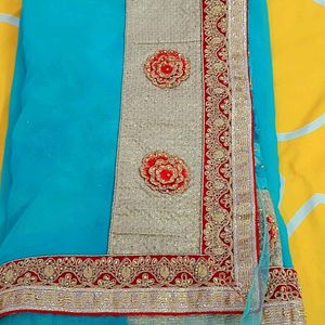 Beautiful Light Blue Saree With Blouse