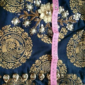Royal Blue Banarasi Silk Dress