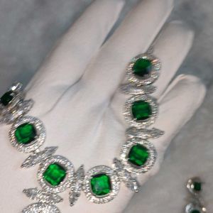 American Diamond Nano Setting Emerald Green Set