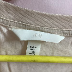 H&M Nude Cotton Round Neck T Shirt