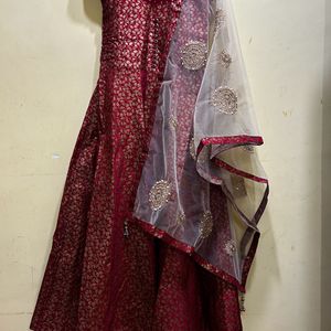 Banarasi Festive Wear Red Long Dress Set Size M