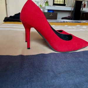 Red Stilletto Velvet High Heels