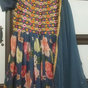 Multi Color Party Wear Gown With Dhuppatta