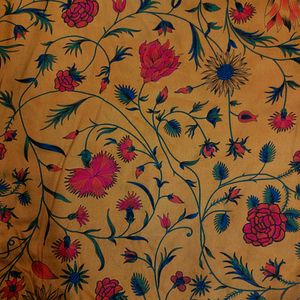 Mustard Floral Cotton Satin Fabric