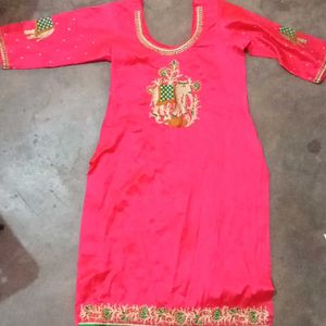 Red Satin Patiyala Salwar Kurti