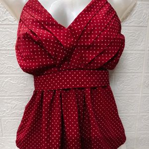 Chic Spaghetti Top with Mini Polka Dots